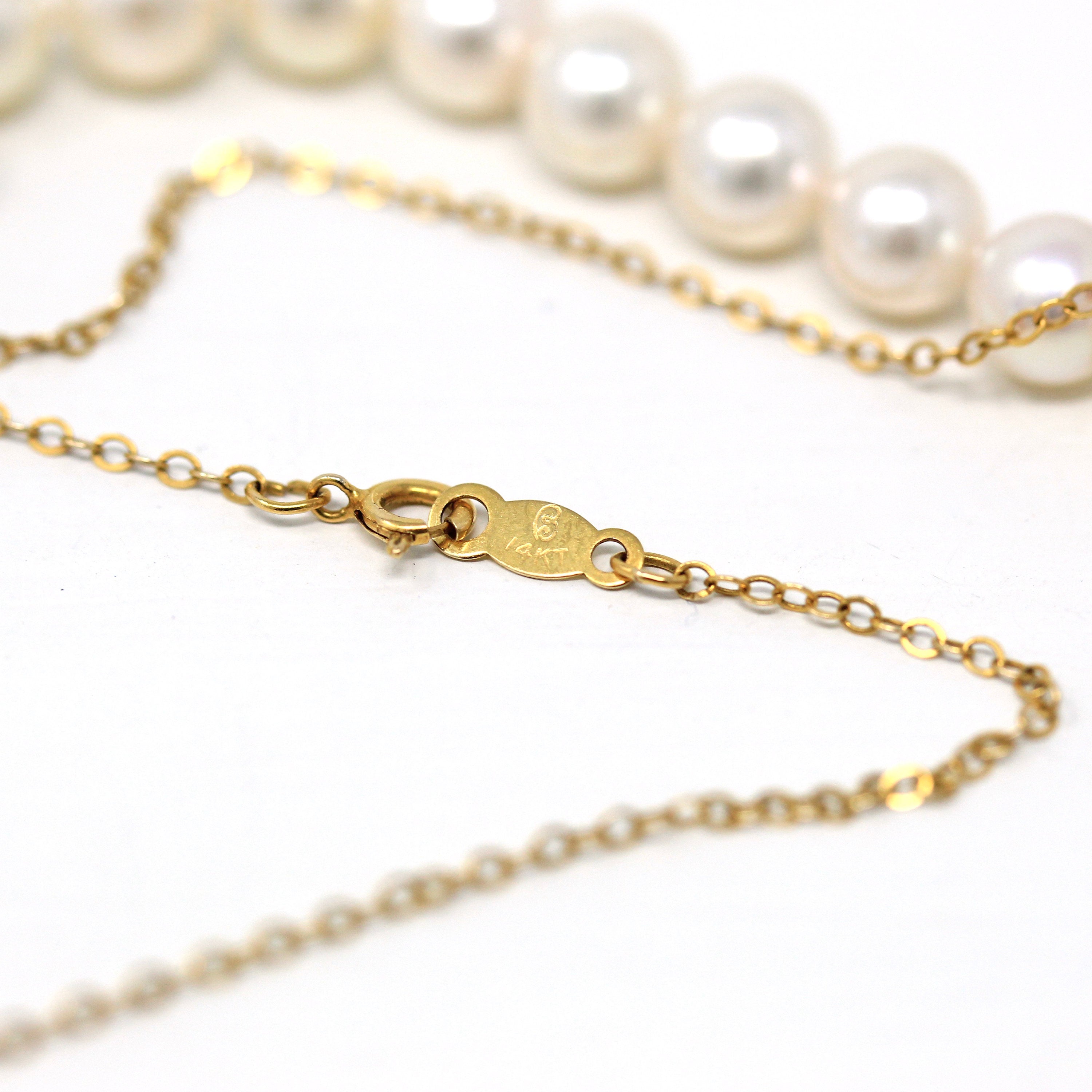 Cultured Pearl Necklace - Modern 14k Yellow Gold Graduated Individually Knotted Strand - Estate Circa 2000s Era 16 1/2 Inches Fine Jewelry