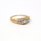 Vintage Engagement Ring - Retro Era 14k-18k White & Yellow Gold 1/10 CT Genuine Diamond Gem - Circa 1940s Size 4.75 Fine 40s Bridal Jewelry