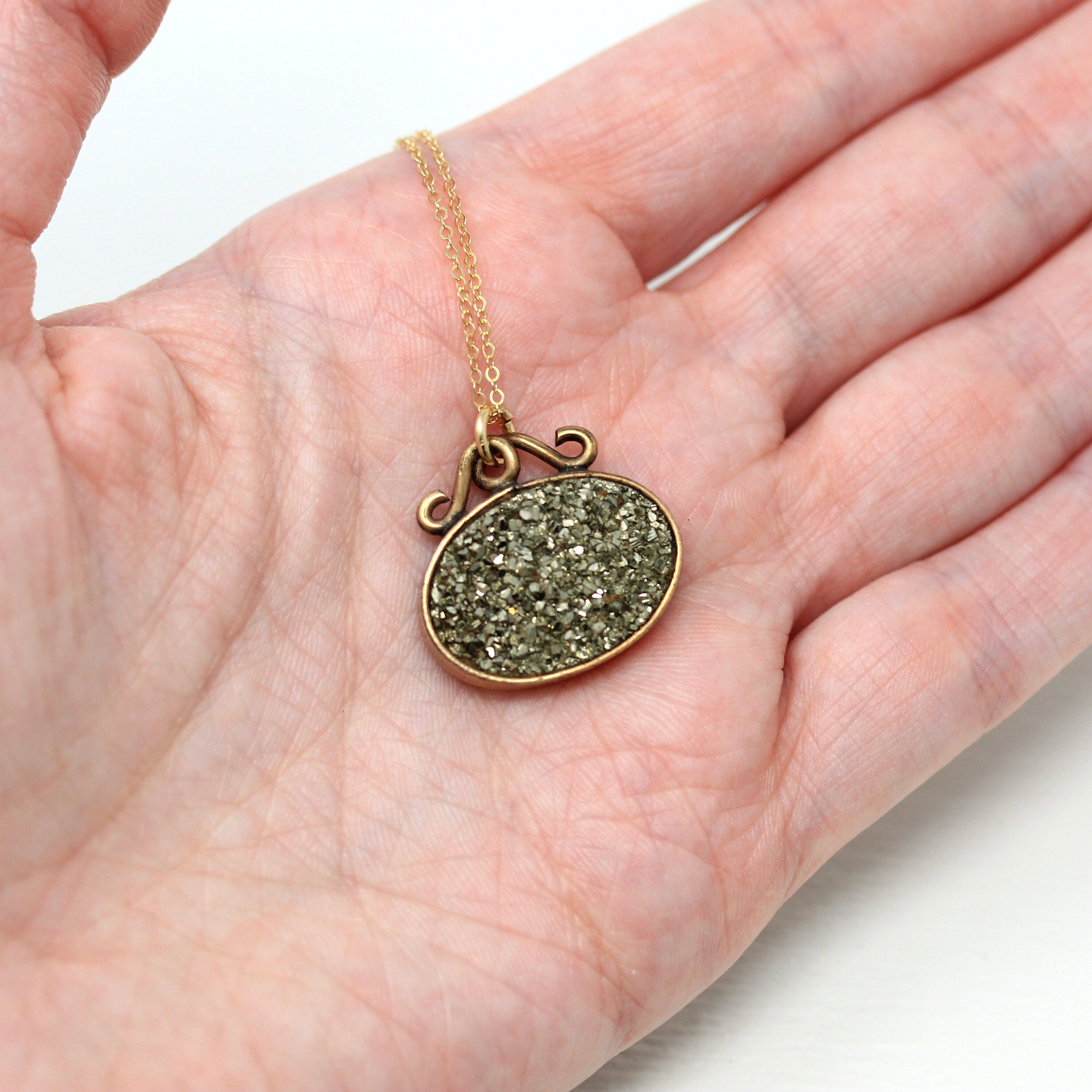 Antique Pyrite Fob - Edwardian Gold Filled Genuine Druzy Crystal Pendant Necklace - Antique Circa 1900s Era Sparkly Fob Jewelry