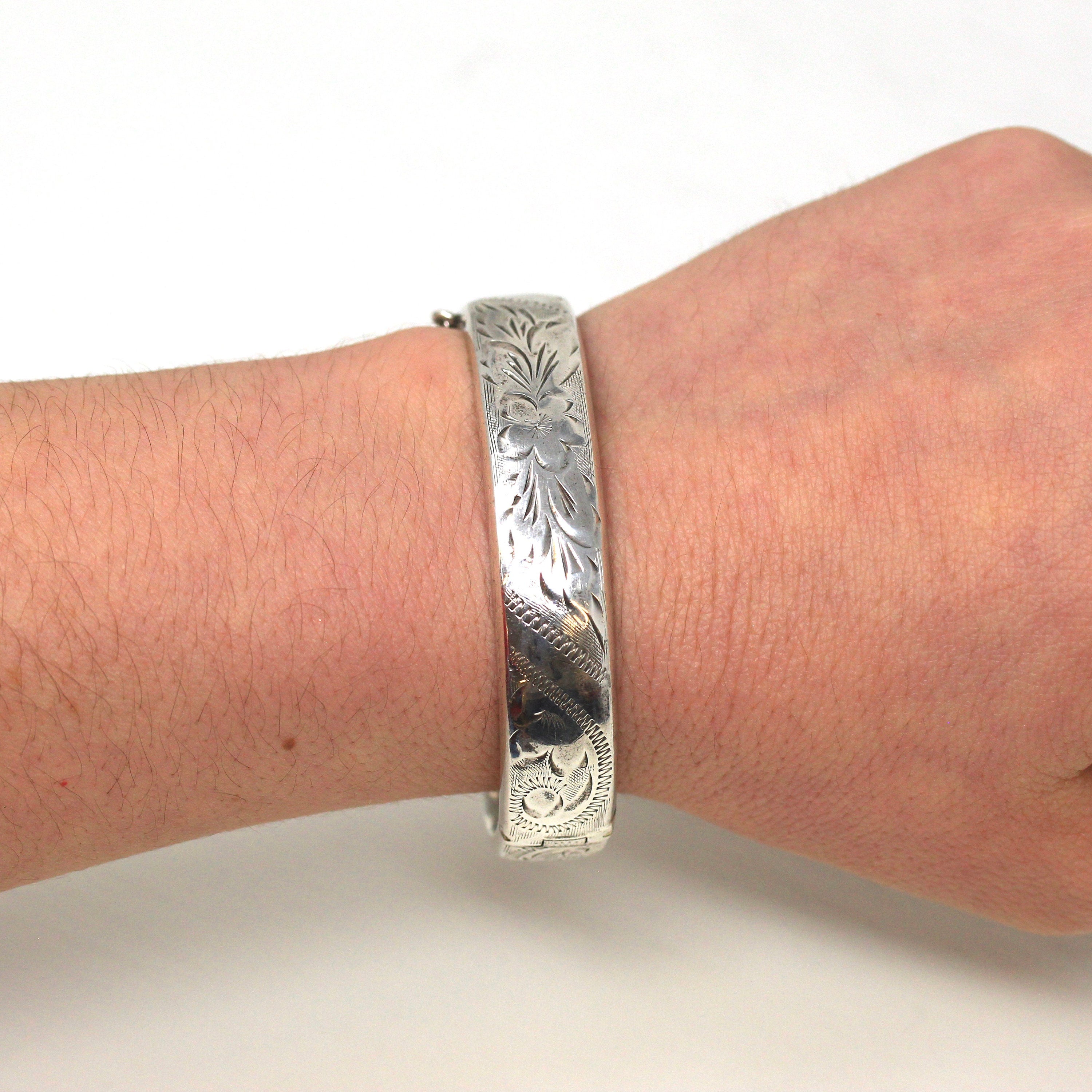 Shipping Vintage Sterling Silver Etched Bangle