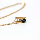 Created Sapphire Charm - Modern 14k Yellow Gold .01 CT Diamond Gem Pendant Necklace - Estate Circa 2000s Era Dainty Slide Style Fine Jewelry