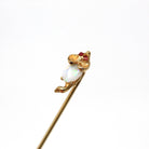 Mouse Stick Pin - Retro 14k Yellow Gold Figural Animal Neckwear - Vintage Circa 1960s Fine Fashion Accessory Genuine Opal Jewelry