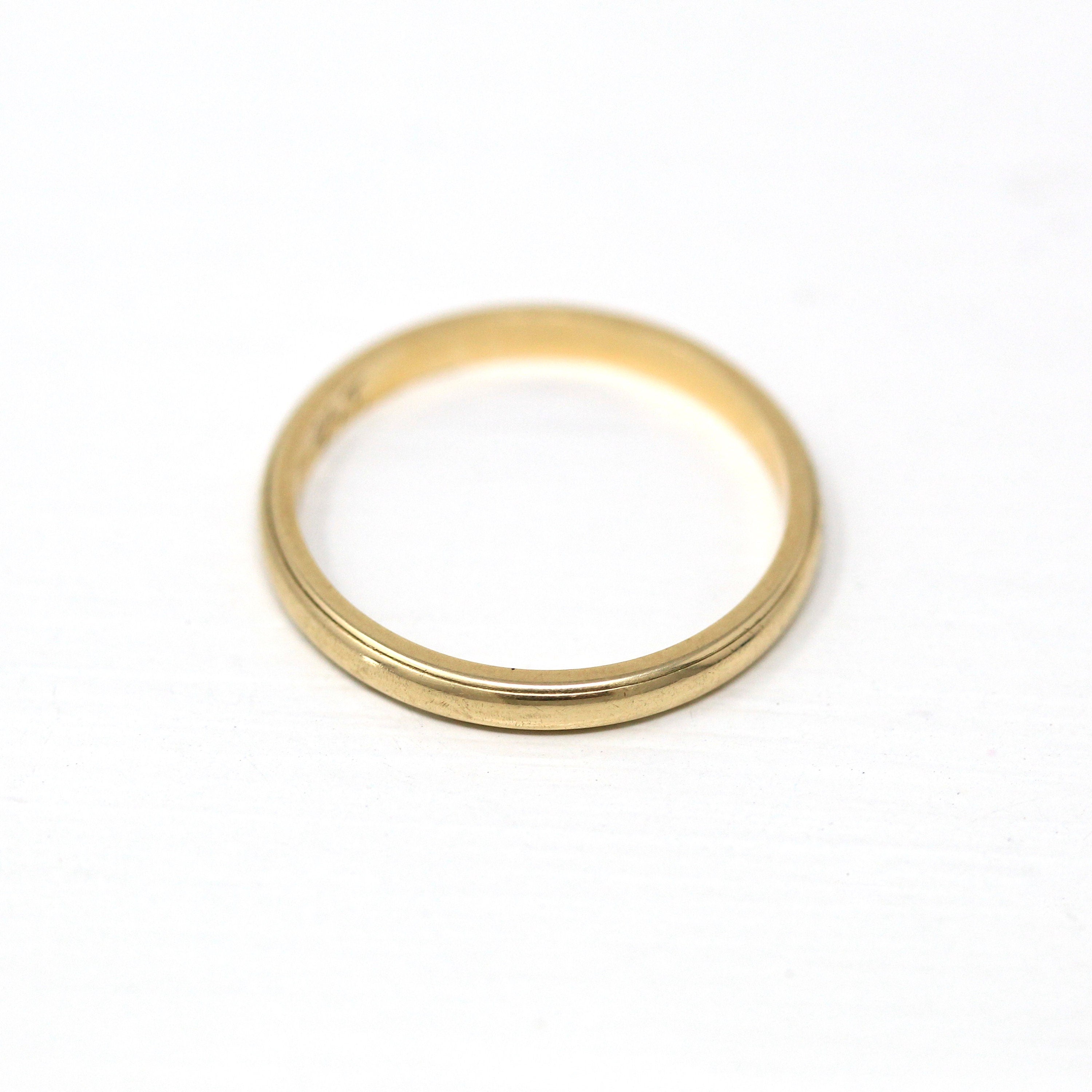 Dated 1943 Band - Vintage Retro 14k Yellow Gold Engraved Polished Ring - Circa 1940s Era Size 6.25 Wedding Unisex Fine 2 mm 40s Jewelry