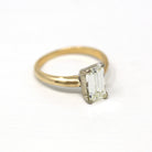 Diamond Engagement Ring - 14k Yellow & White Gold Genuine 1.05 CT Emerald Cut Gem - Circa 1990s Era Solitaire Style Fine GIA Report Jewelry