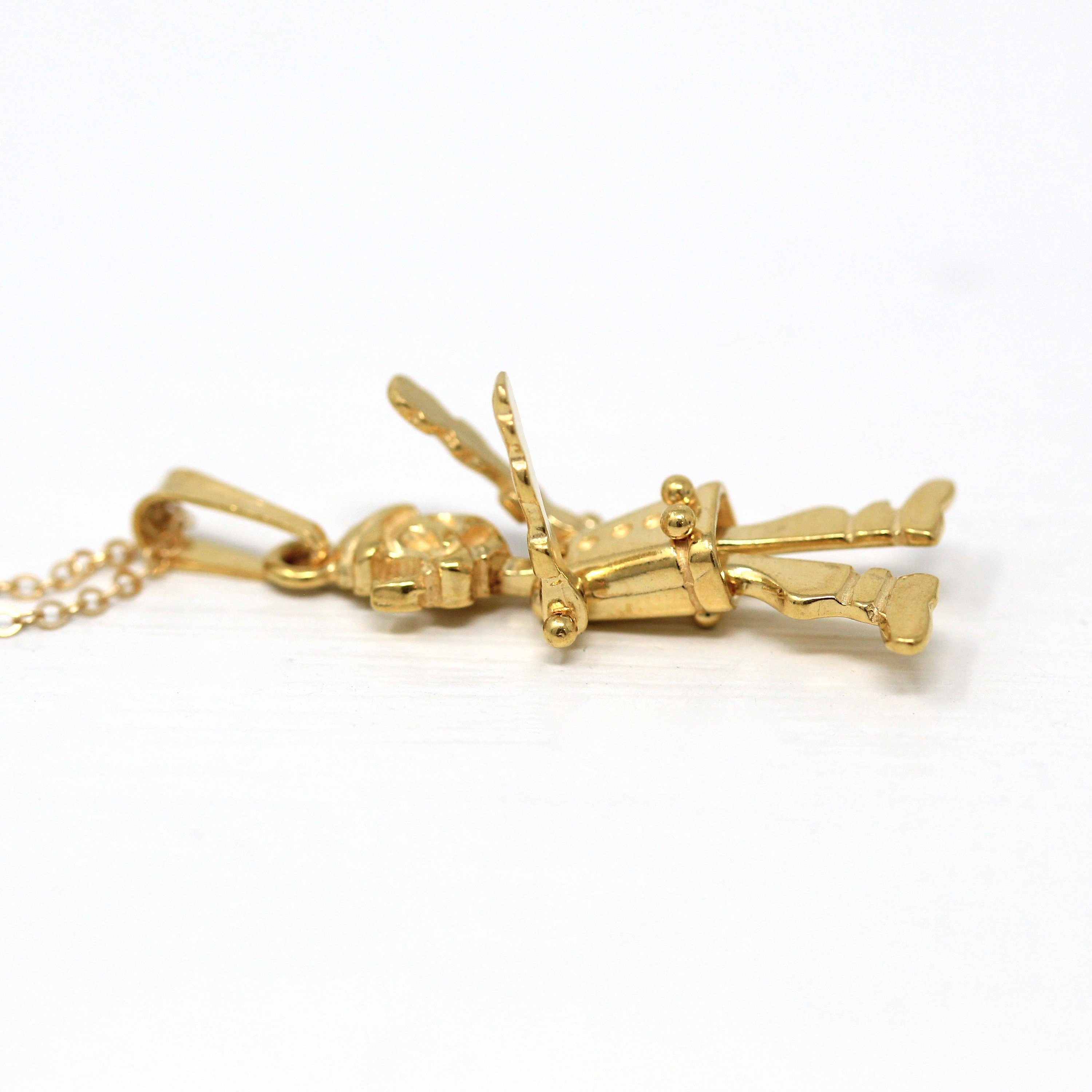 Articulated Popeye Charm - Estate 18k Yellow Gold The Sailor Pendant Necklace - Vintage Circa 1980s Era Italy Domenico Tavanti 80s Jewelry