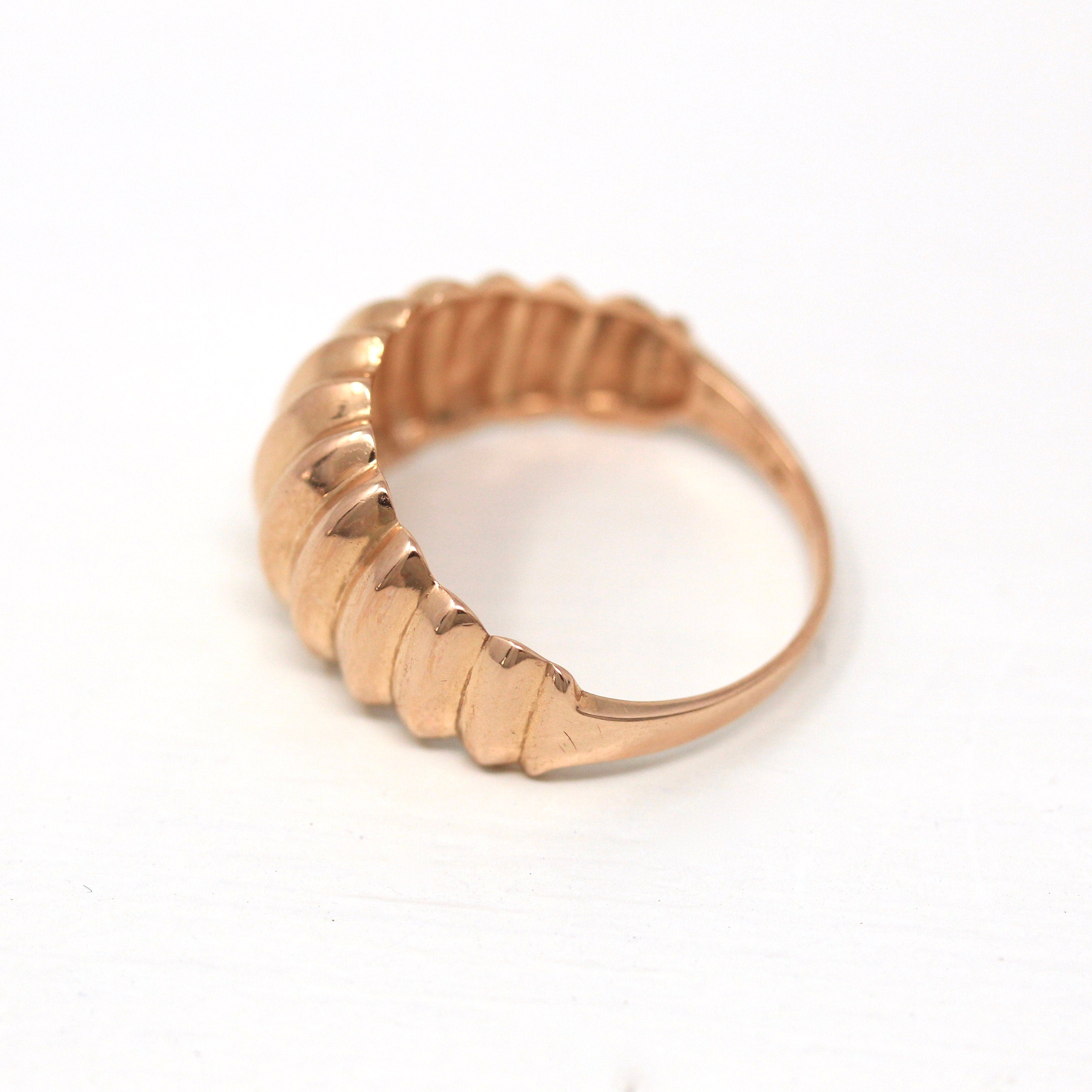 Estate Dome Ring - Vintage 14k Rose Gold Classic Polished Puffy Geometric Dome Style - Modern Circa 1980s Size 8 Unisex Fine 80s Jewelry