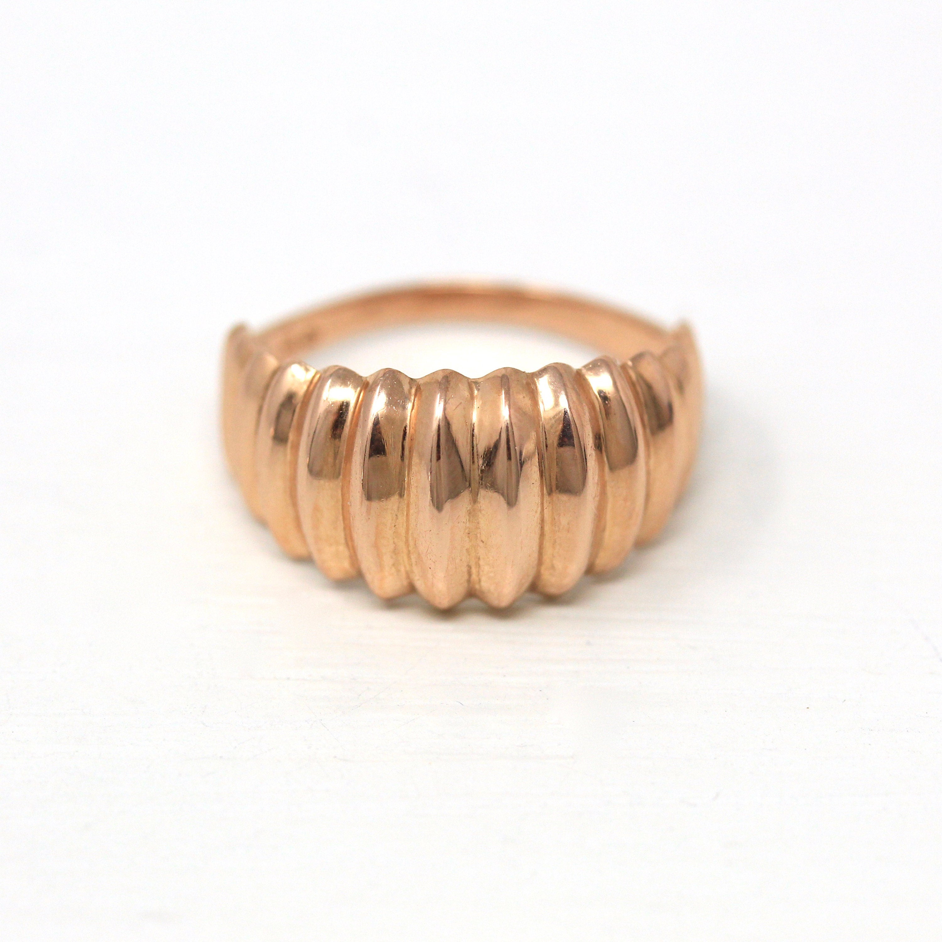 Estate Dome Ring - Vintage 14k Rose Gold Classic Polished Puffy Geometric Dome Style - Modern Circa 1980s Size 8 Unisex Fine 80s Jewelry