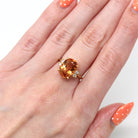 Orange Topaz Ring - Modern 18k Yellow Gold Oval Faceted 4.87 CT Genuine Gemstone - Estate Circa 2000's Era Size 5 1/4 Diamonds Fine Jewelry