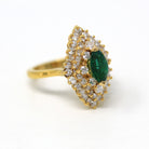 Gemstone Cocktail Ring - Vintage 22k Yellow Gold Genuine .75 CT Emerald & Diamond Gems - Circa 1980s Statement Halo Fine Jewelry W/ Report