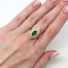 Gemstone Cocktail Ring - Vintage 22k Yellow Gold Genuine .75 CT Emerald & Diamond Gems - Circa 1980s Statement Halo Fine Jewelry W/ Report