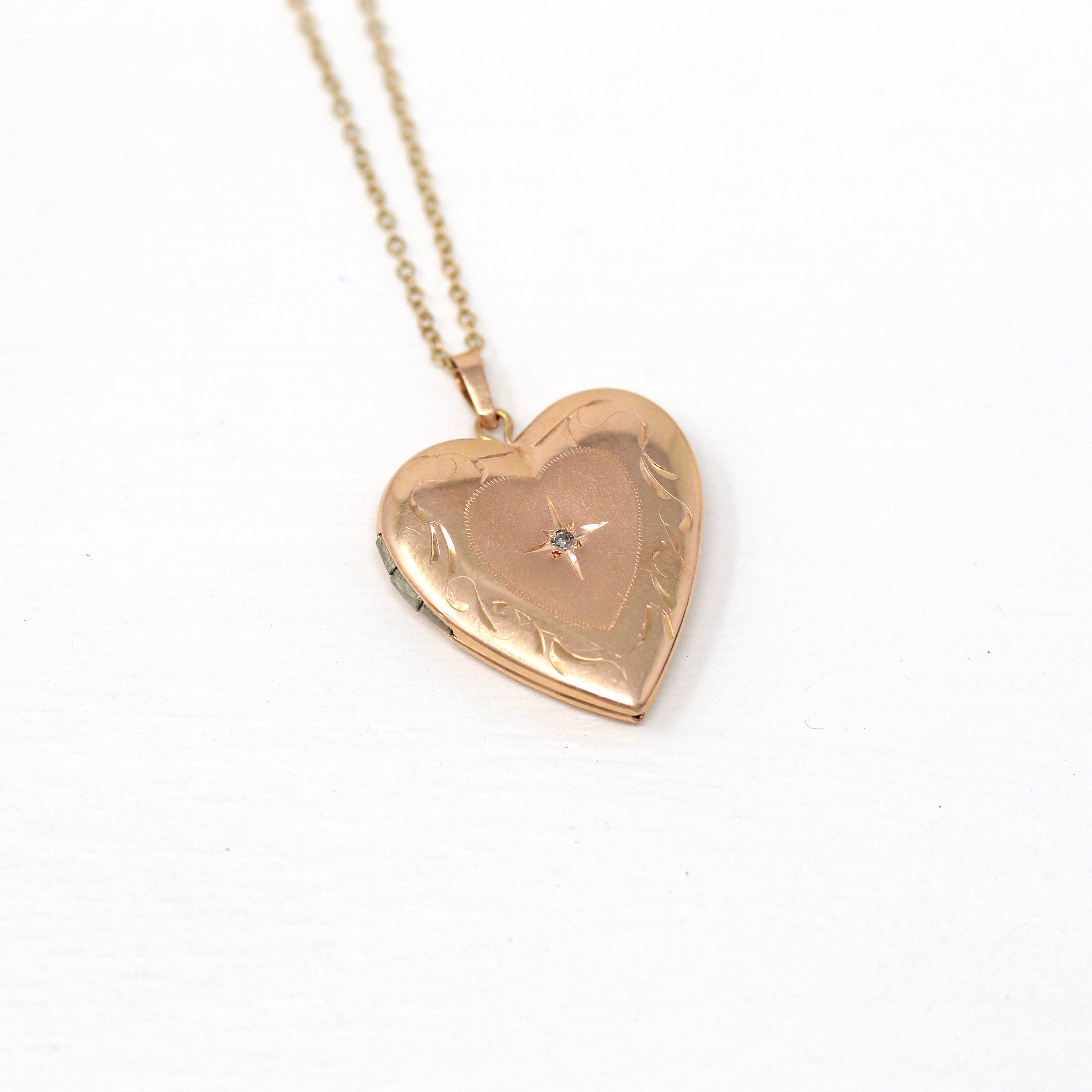 Modern Heart Locket - Estate 14k Rose Gold Genuine Diamond Necklace Pendant - Circa 2000's Era Photograph Keepsake Fine Celestial Jewelry