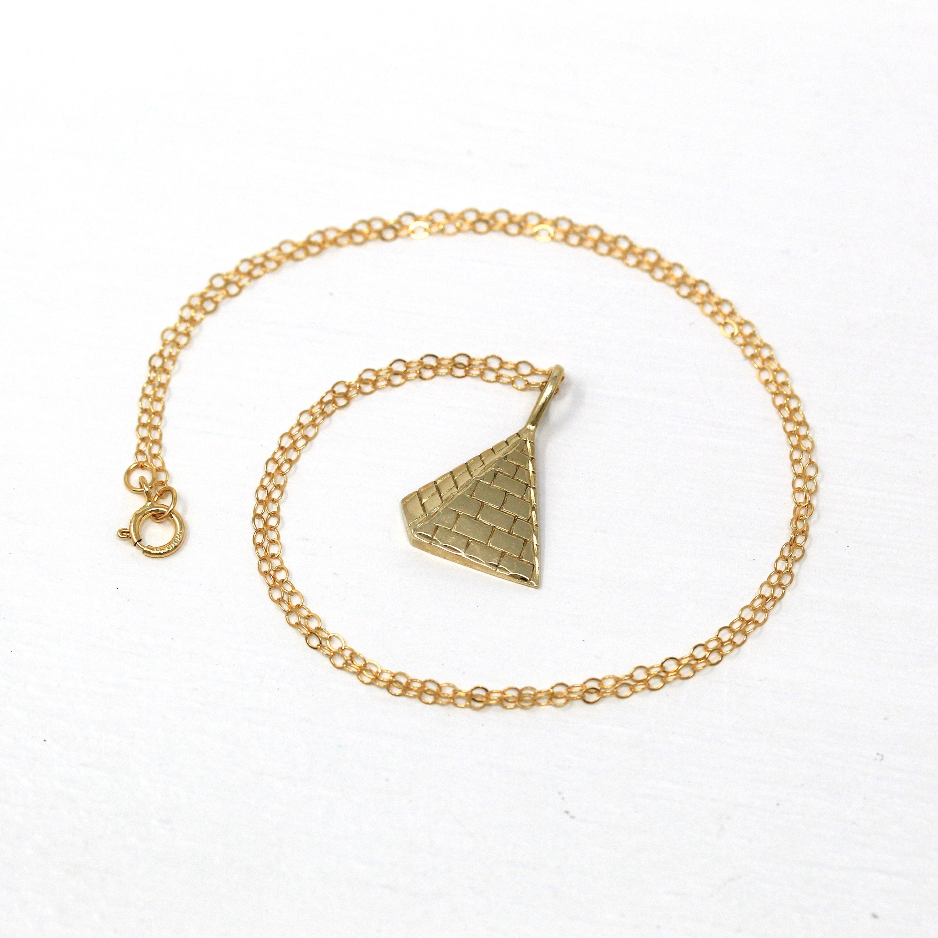 Sale - Estate Pyramid Charm - Modern 14k Yellow Gold Flat Pendant Necklace - Estate 2000s Ancient Egypt Egyptian Revival Historical Jewelry