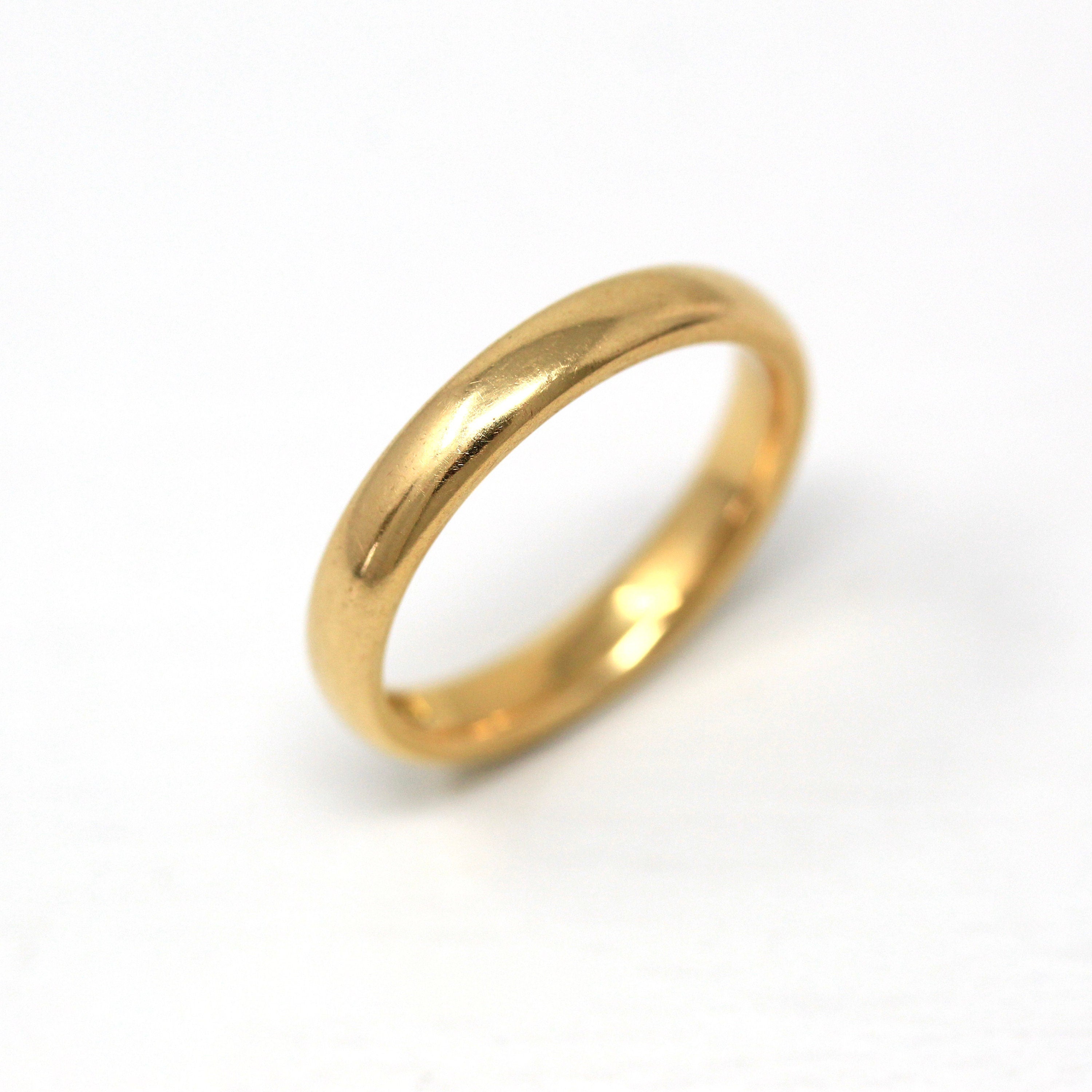 Vintage Wedding Band - Edwardian 18k Yellow Gold Unadorned Plain Simple Polished Ring - Circa 1910s Size 6.25 Unisex Stacking Fine Jewelry