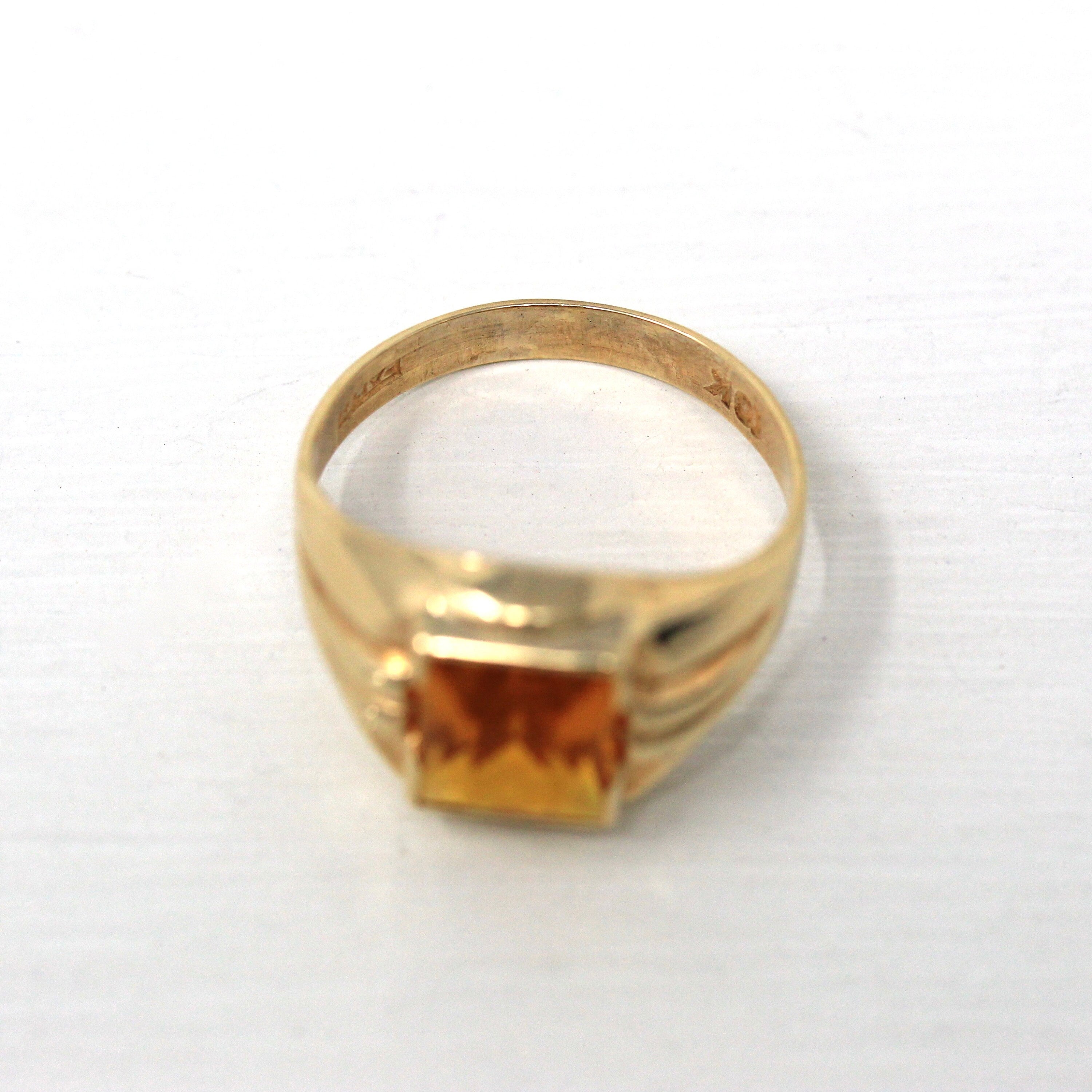 Simulated Citrine Ring - Retro 10k Yellow Gold Yellow Orange Faceted Glass Stone - Circa 1940s Size 5 November Birthstone Fine Jewelry