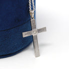 Vintage Cross Necklace - Mid Century 10k White Gold Genuine .03 CT Diamond Gem Pendant - Circa 1950s Era Religious Faith Fine 50s Jewelry