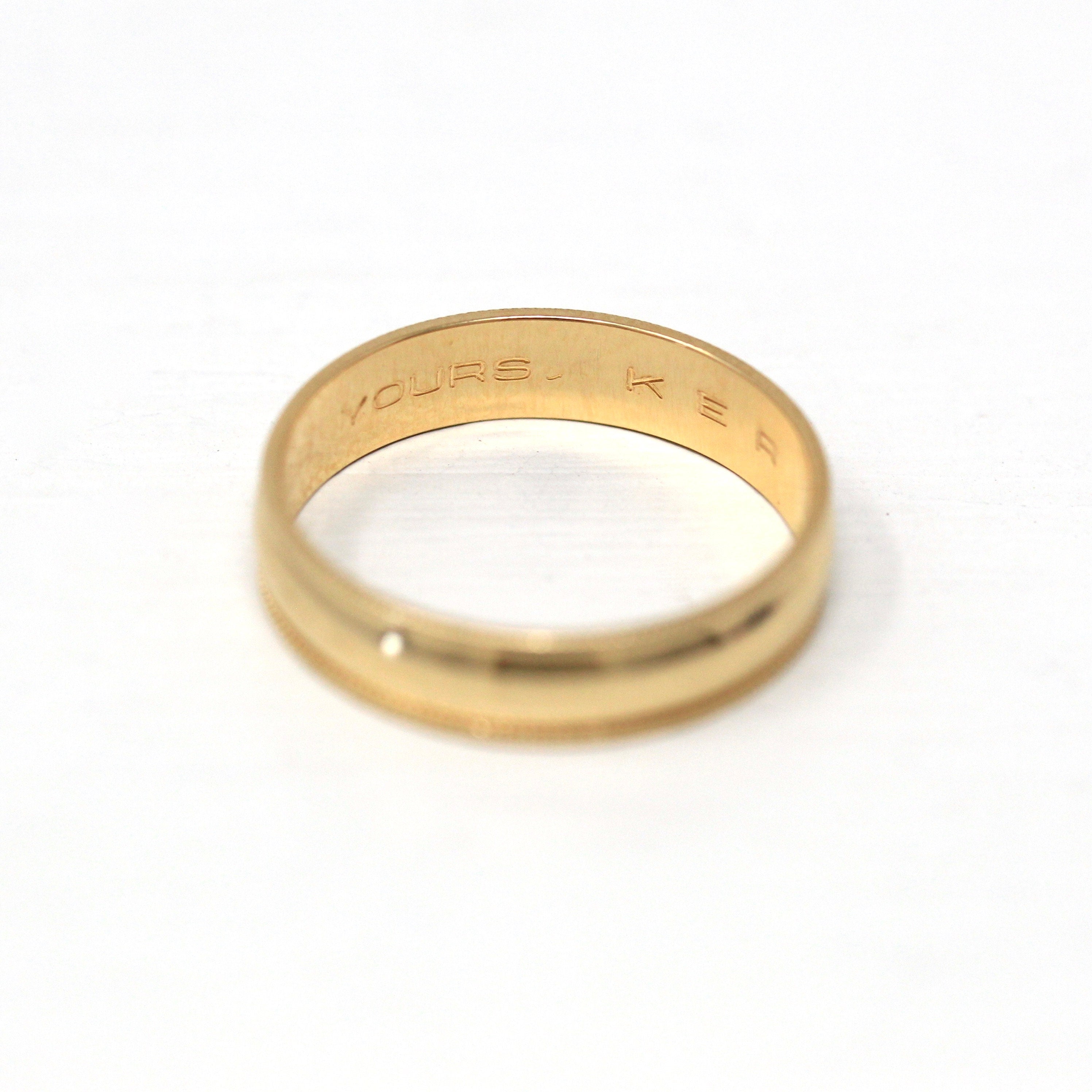 Estate Wedding Band - Modern 14k Yellow Gold Milgrain Eternity Designs Ring - Dated "9-8-90" Era Size 6 Fine "Forever Yours KER" 90s Jewelry