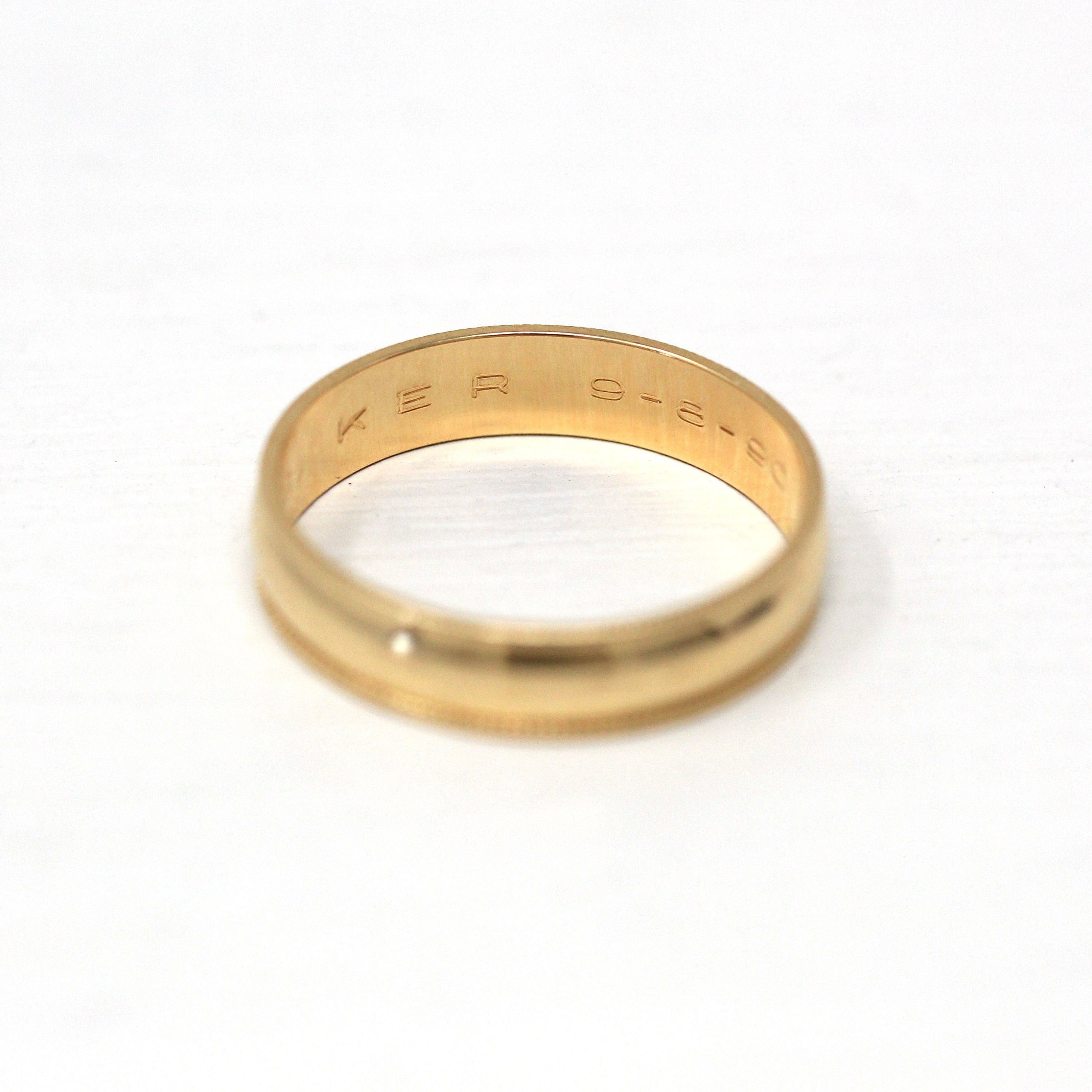 Estate Wedding Band - Modern 14k Yellow Gold Milgrain Eternity Designs Ring - Dated "9-8-90" Era Size 6 Fine "Forever Yours KER" 90s Jewelry