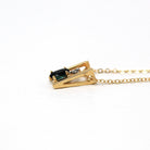 Created Sapphire Charm - Modern 14k Yellow Gold .01 CT Diamond Gem Pendant Necklace - Estate Circa 2000s Era Dainty Slide Style Fine Jewelry