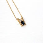 Created Sapphire Charm - Modern 14k Yellow Gold .01 CT Diamond Gem Pendant Necklace - Estate Circa 2000s Era Dainty Slide Style Fine Jewelry