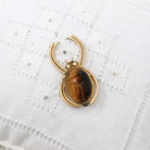 Sale - Vintage Spider Brooch - Retro 12k Yellow Gold Filled Genuine Tiger's Eye Scarab Pin - Circa 1960s Era Brown Gemstone WRE 60s Jewelry