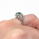 Sale - Vintage Belais Emerald Ring - Art Deco 18k White Gold Filigree Floral Engagement - Circa 1930s Size 4 Green .40 CT Gemstone Jewelry