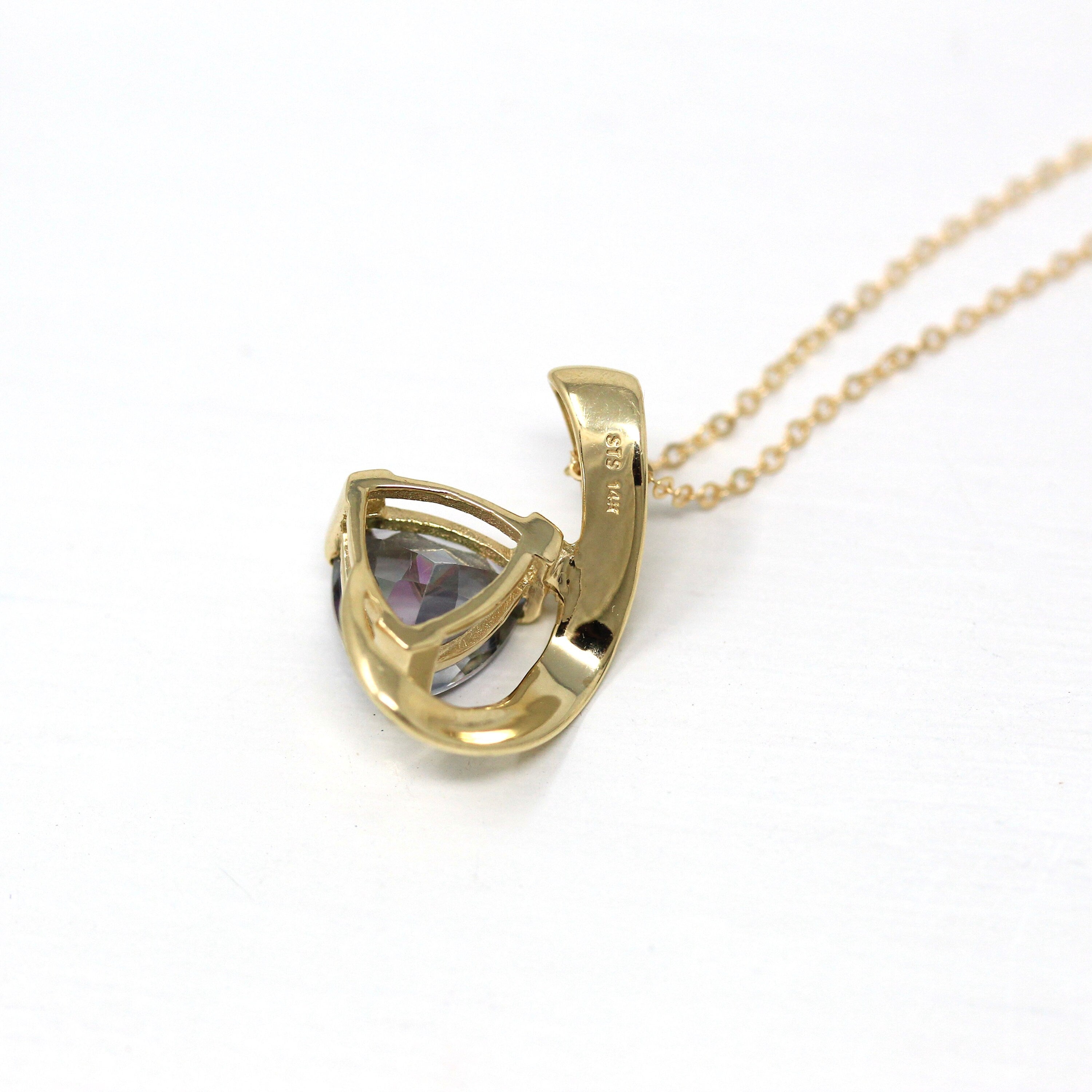 Mystic Topaz Necklace - Estate 14k Yellow Gold Trilliant Cut 2.58 CT Rainbow Gem - Vintage Circa 1990s Era Slide Style Pendant Fine Jewelry