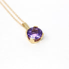 Genuine Amethyst Necklace - Estate 10k Yellow Gold Round Checkerboard Cut Purple Gem Pendant Charm - Modern February Birthstone Fine Jewelry