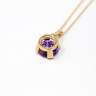 Genuine Amethyst Necklace - Estate 10k Yellow Gold Round Checkerboard Cut Purple Gem Pendant Charm - Modern February Birthstone Fine Jewelry