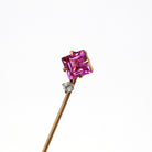 Sale - Antique Stick Pin - Edwardian 10k Yellow Gold Created Pink Sapphire 1.58 CT Stone - Vintage Circa 1910s Old European Diamond Jewelry