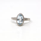 Genuine Aquamarine Ring - Art Deco 14k White Gold Marquise Cut 1.00 CT Blue Gem - Vintage Circa 1930s Era Size 5 March Birthstone Jewelry