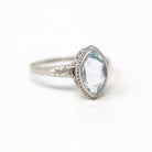 Genuine Aquamarine Ring - Art Deco 14k White Gold Marquise Cut 1.00 CT Blue Gem - Vintage Circa 1930s Era Size 5 March Birthstone Jewelry