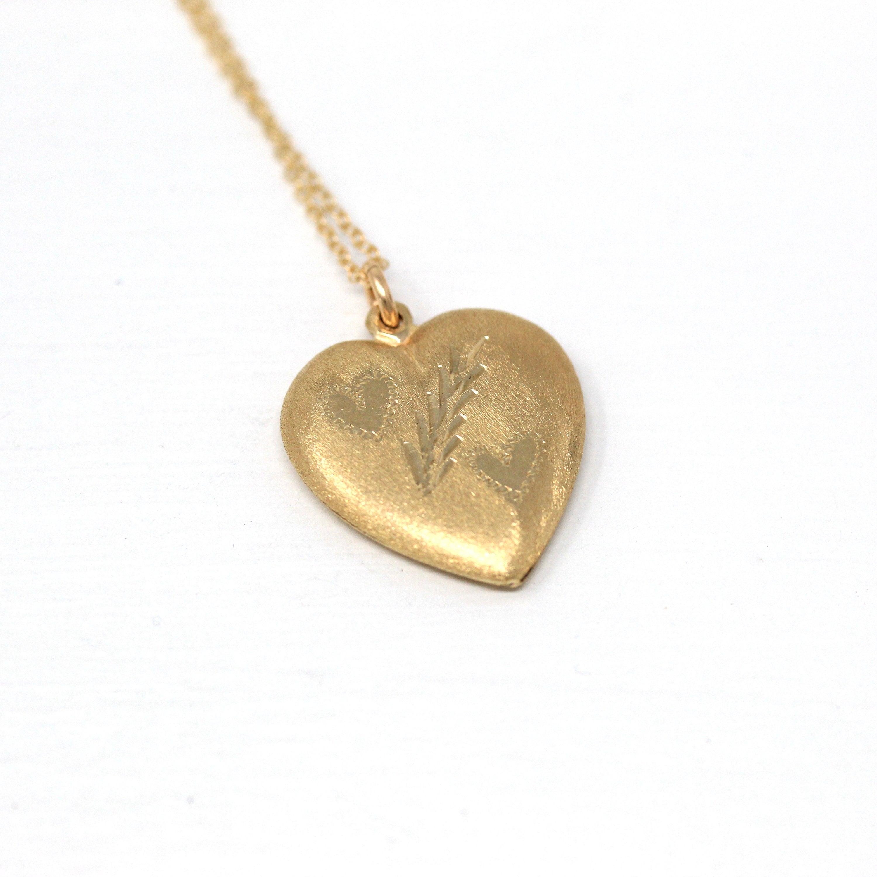 Puffy Heart Pendant - Estate 14k Yellow Gold Hollow Nature Inspired Design Charm Necklace - Vintage Circa 1990s Era Love Gift Fine Jewelry