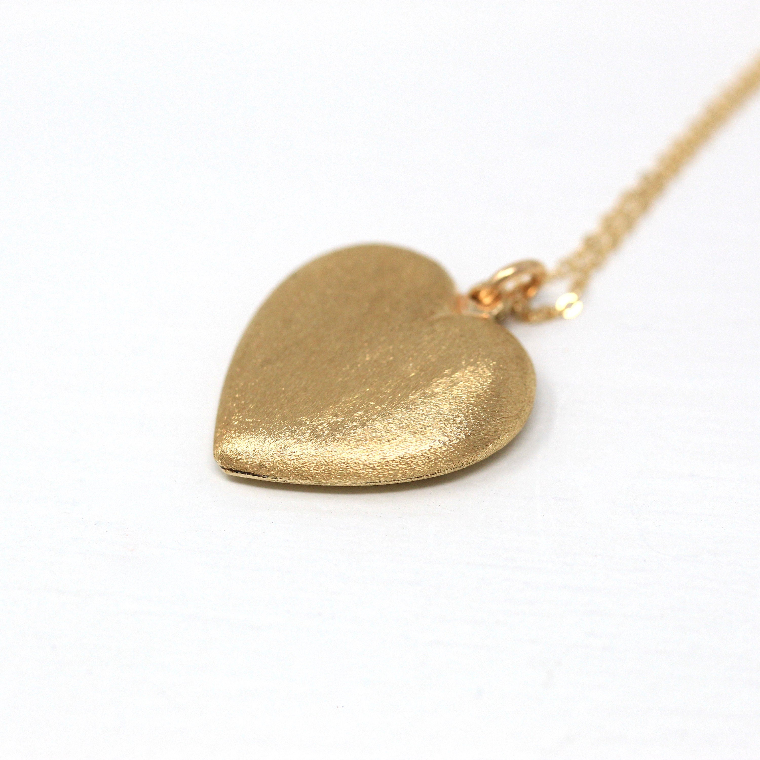 Puffy Heart Pendant - Estate 14k Yellow Gold Hollow Nature Inspired Design Charm Necklace - Vintage Circa 1990s Era Love Gift Fine Jewelry