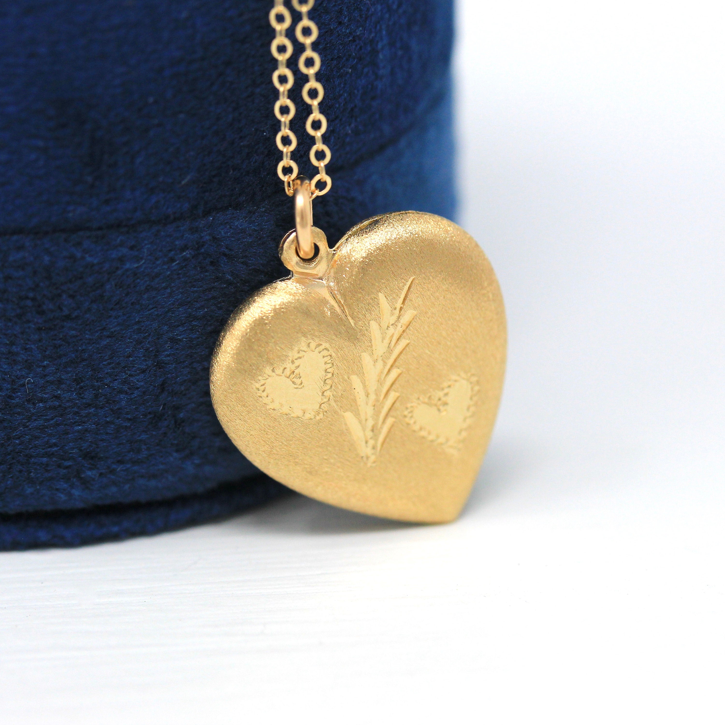 Puffy Heart Pendant - Estate 14k Yellow Gold Hollow Nature Inspired Design Charm Necklace - Vintage Circa 1990s Era Love Gift Fine Jewelry