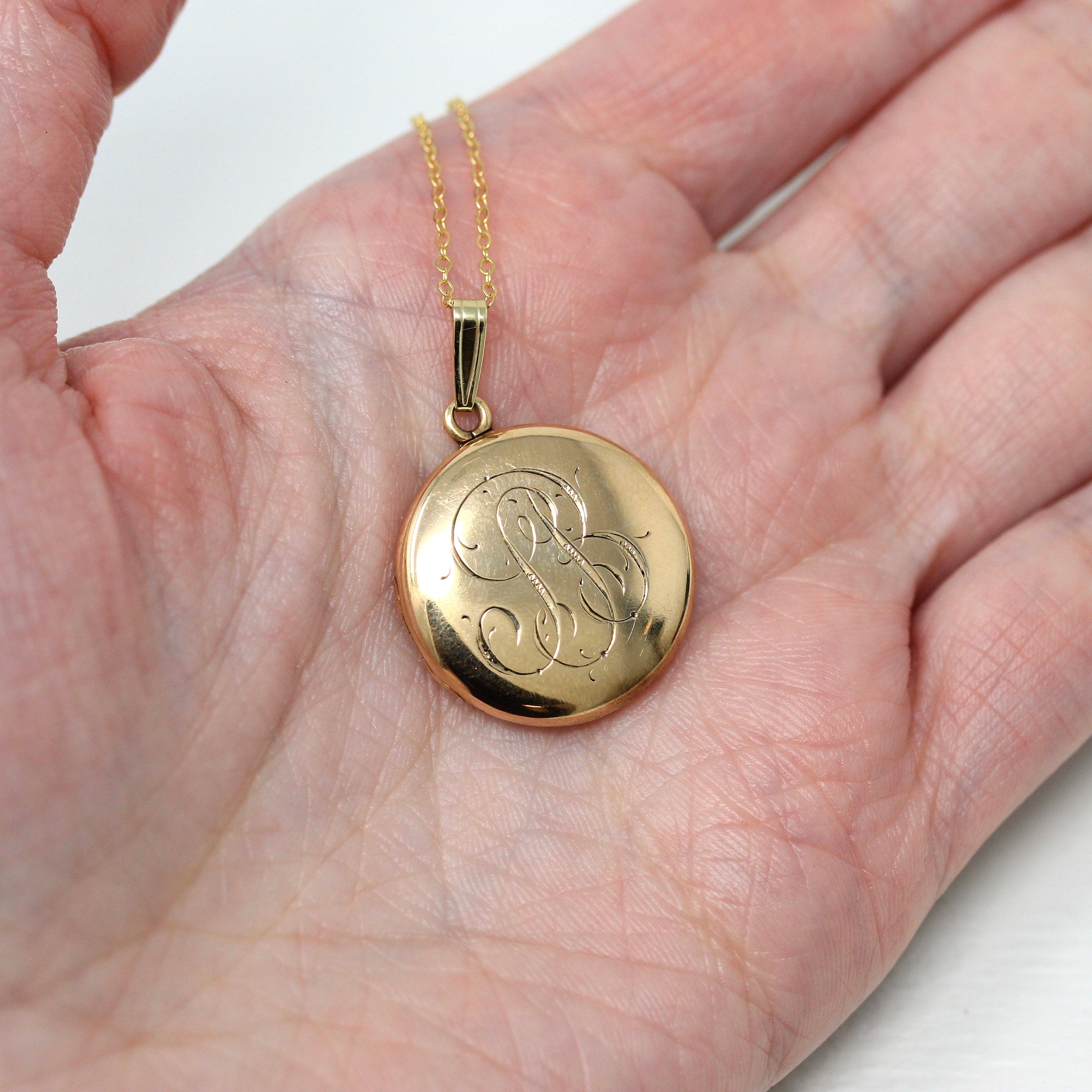 Sale - Antique "Mother" Locket - Edwardian 14k Yellow Gold Engraved Letters Pendant Necklace - Dated "Mother March 14 1900" Photo Jewelry