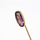 Sale - Antique Stick Pin - Edwardian 10k Yellow Gold Oval Faceted Simulated Amethyst Glass Stone - Circa 1910s Era Fashion Accessory Jewelry