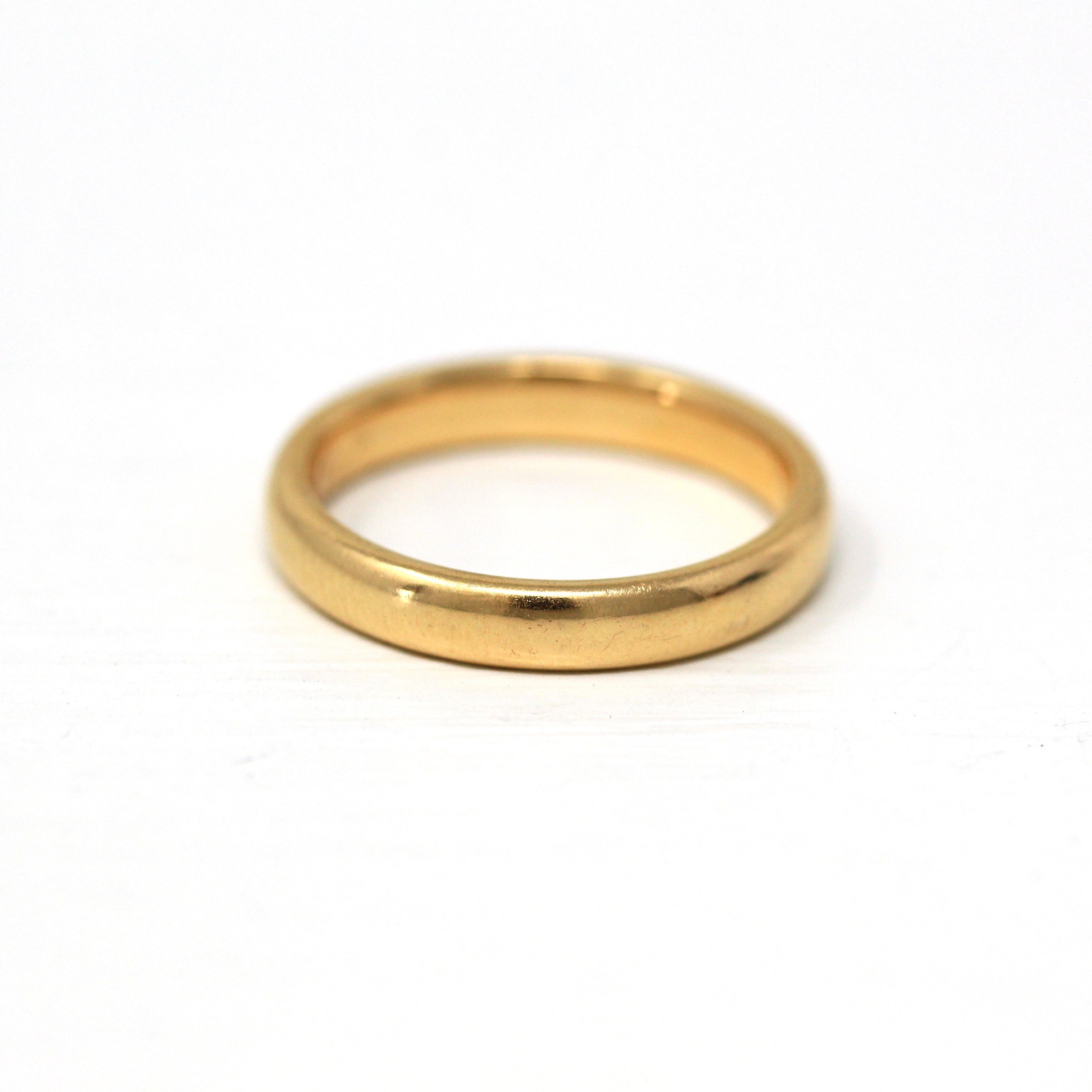 Vintage Wedding Band - Edwardian 18k Yellow Gold Unadorned Plain Simple Polished Ring - Circa 1910s Size 6.25 Unisex Stacking Fine Jewelry