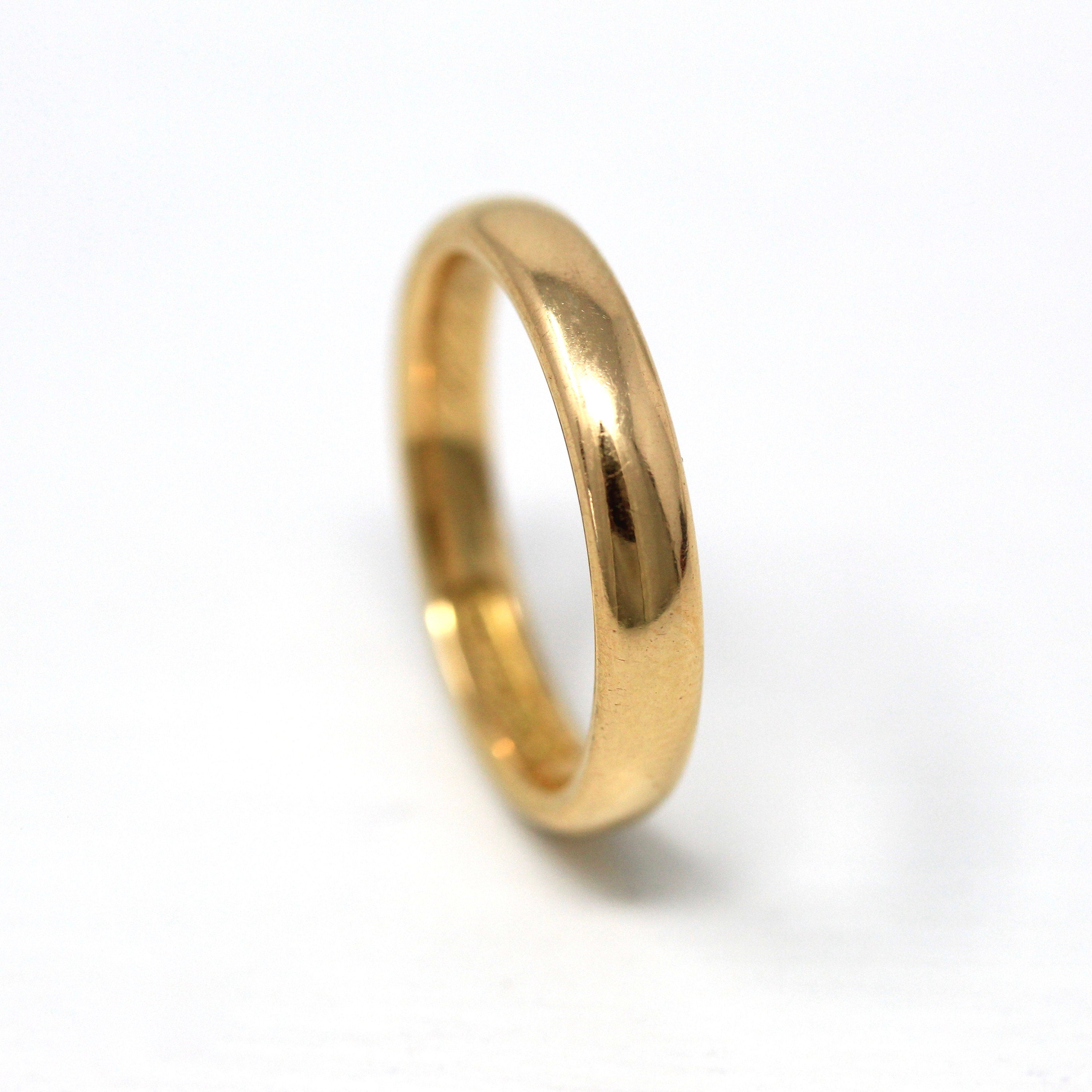 Vintage Wedding Band - Edwardian 18k Yellow Gold Unadorned Plain Simple Polished Ring - Circa 1910s Size 6.25 Unisex Stacking Fine Jewelry