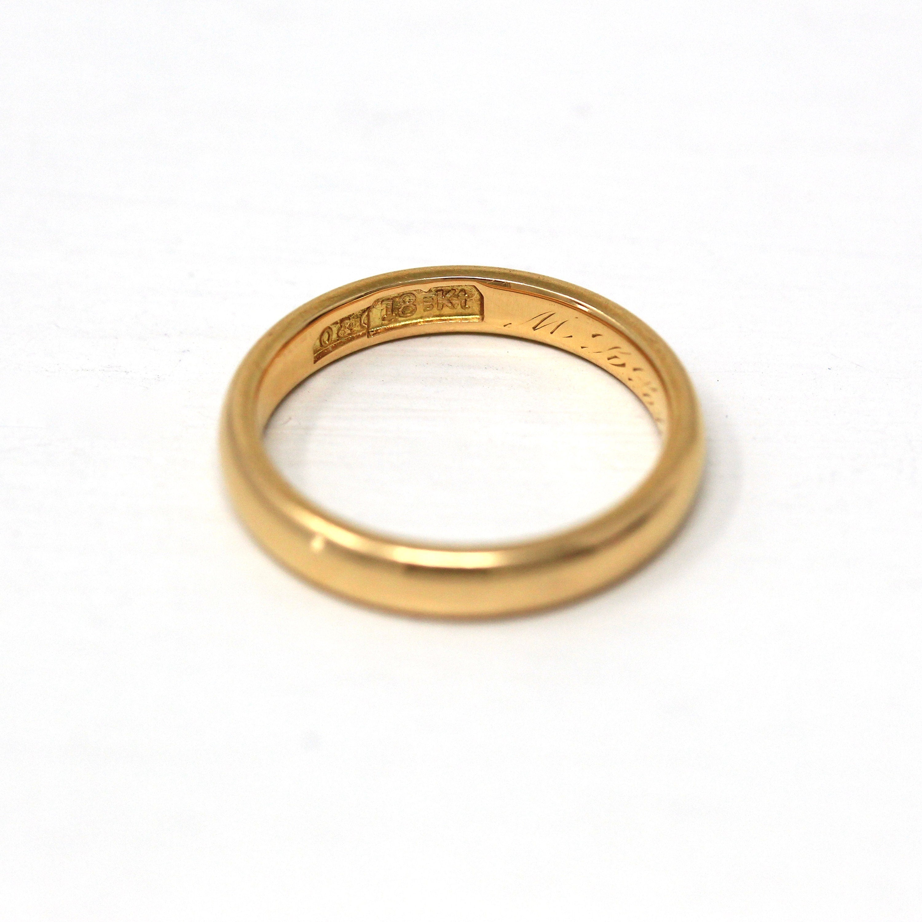 Vintage Wedding Band - Edwardian 18k Yellow Gold Unadorned Plain Simple Polished Ring - Circa 1910s Size 6.25 Unisex Stacking Fine Jewelry