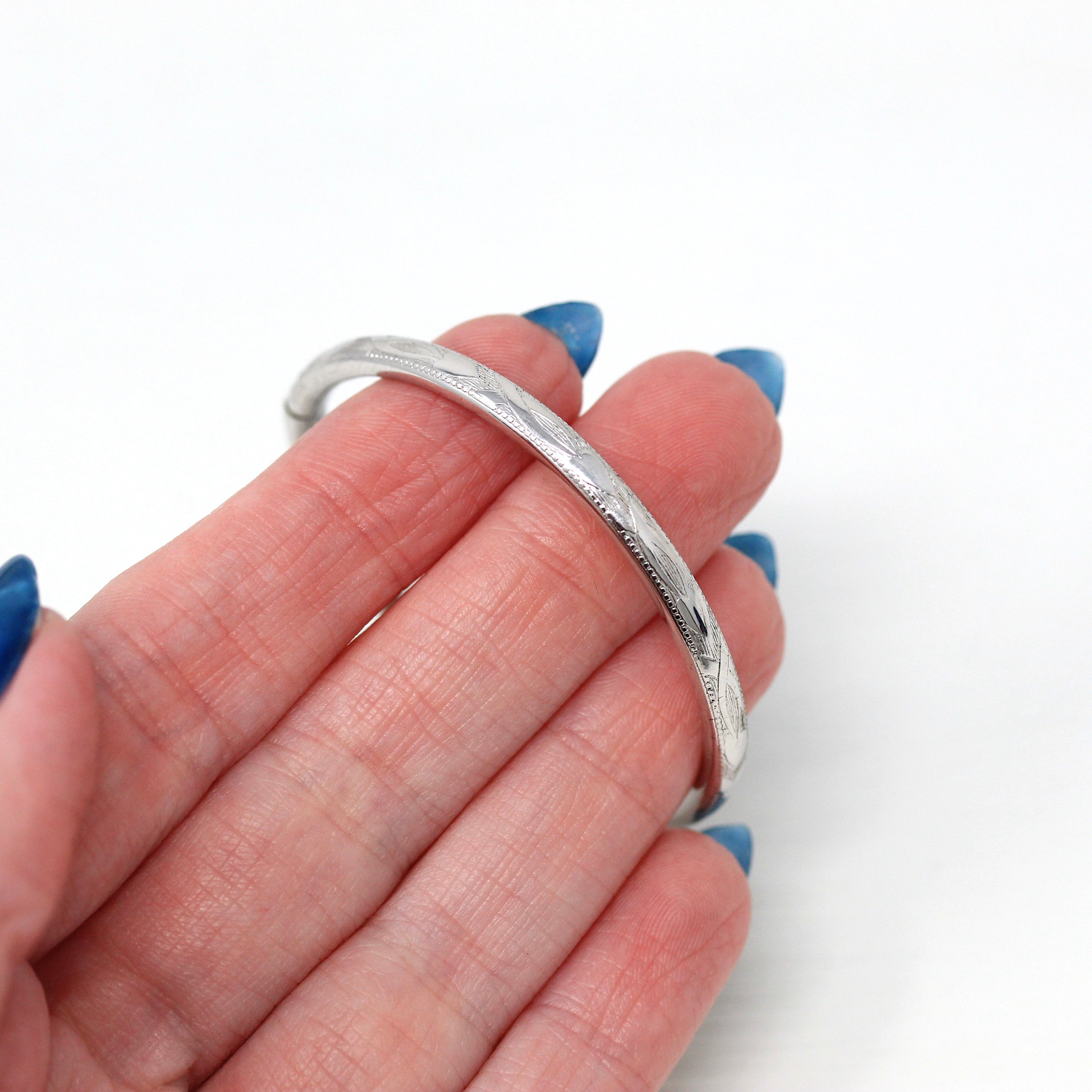 Sale Vintage Baby Bracelet Mid Century Sterling Silver Children s Tiny Bangle Circa 1950s Era Heart Child s Petite Gift 50s Jewelry