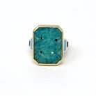 Vintage Amazonite Ring - Art Deco 10k Yellow Gold Carved Floral Gemstone - Antique Circa 1930s Size 3 Blue & Black Enamel Fine Jewelry