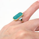 Vintage Amazonite Ring - Art Deco 10k Yellow Gold Carved Floral Gemstone - Antique Circa 1930s Size 3 Blue & Black Enamel Fine Jewelry