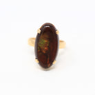 Sale - Genuine Fire Agate Ring - Estate 14k Yellow Gold Cabochon Cut Unique Brown Gemstone - Size 5 Statement 4.93 Ct Oblong Fine Jewelry