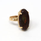 Sale - Genuine Fire Agate Ring - Estate 14k Yellow Gold Cabochon Cut Unique Brown Gemstone - Size 5 Statement 4.93 Ct Oblong Fine Jewelry