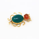 Vintage Bug Brooch - Retro 12k Gold Filled Genuine Carnelian Dyed Green Chalcedony Scarab Pin - Circa 1960s Era Beetle Insect WRE Jewelry