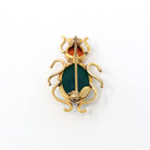 Vintage Bug Brooch - Retro 12k Gold Filled Genuine Carnelian Dyed Green Chalcedony Scarab Pin - Circa 1960s Era Beetle Insect WRE Jewelry