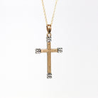 Sale - Vintage Cross Necklace - Retro 10k Yellow & White Gold Flower Motifs Crucifix Pendant - Circa 1940s Era Religious Faith 40s Jewelry