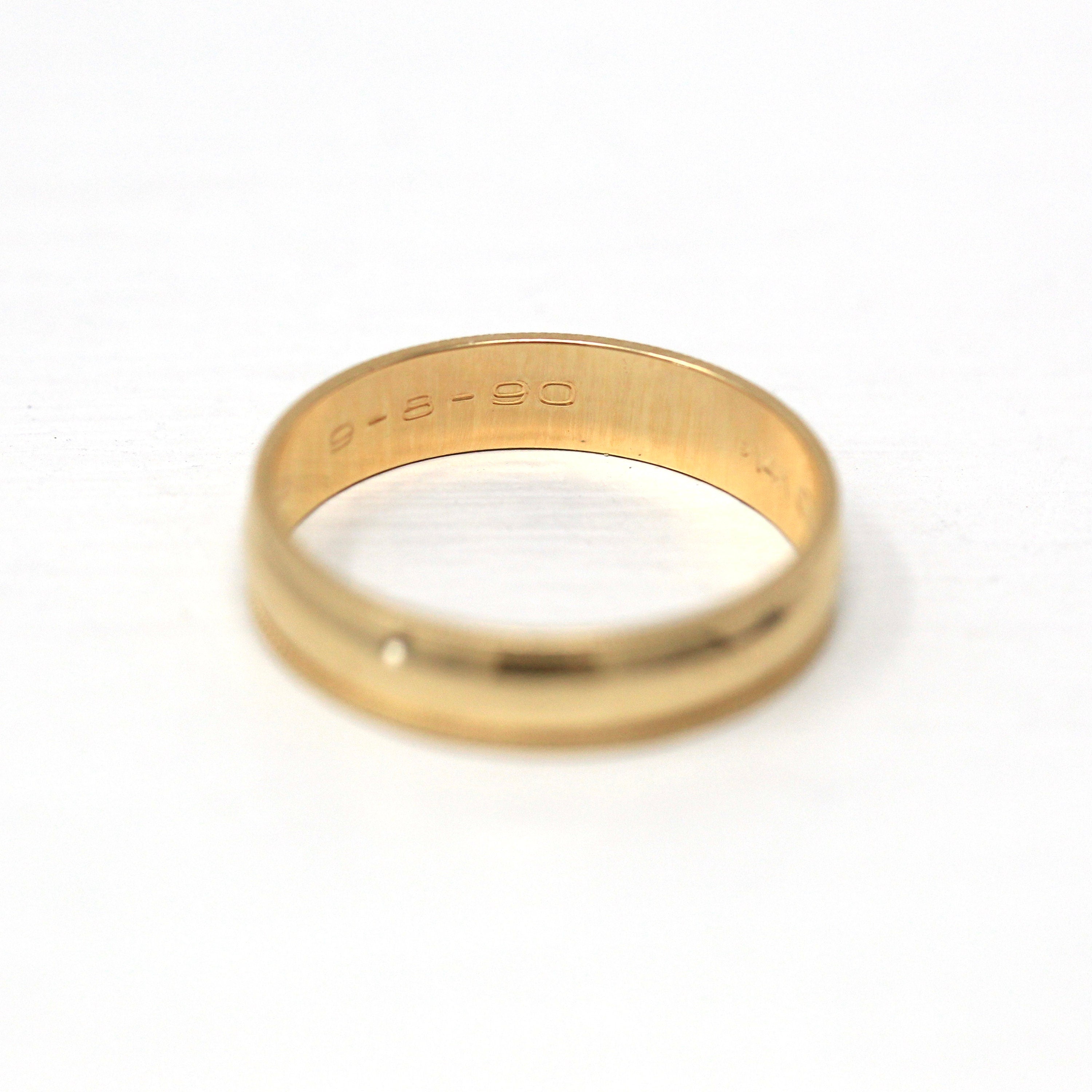 Estate Wedding Band - Modern 14k Yellow Gold Milgrain Eternity Designs Ring - Dated "9-8-90" Era Size 6 Fine "Forever Yours KER" 90s Jewelry