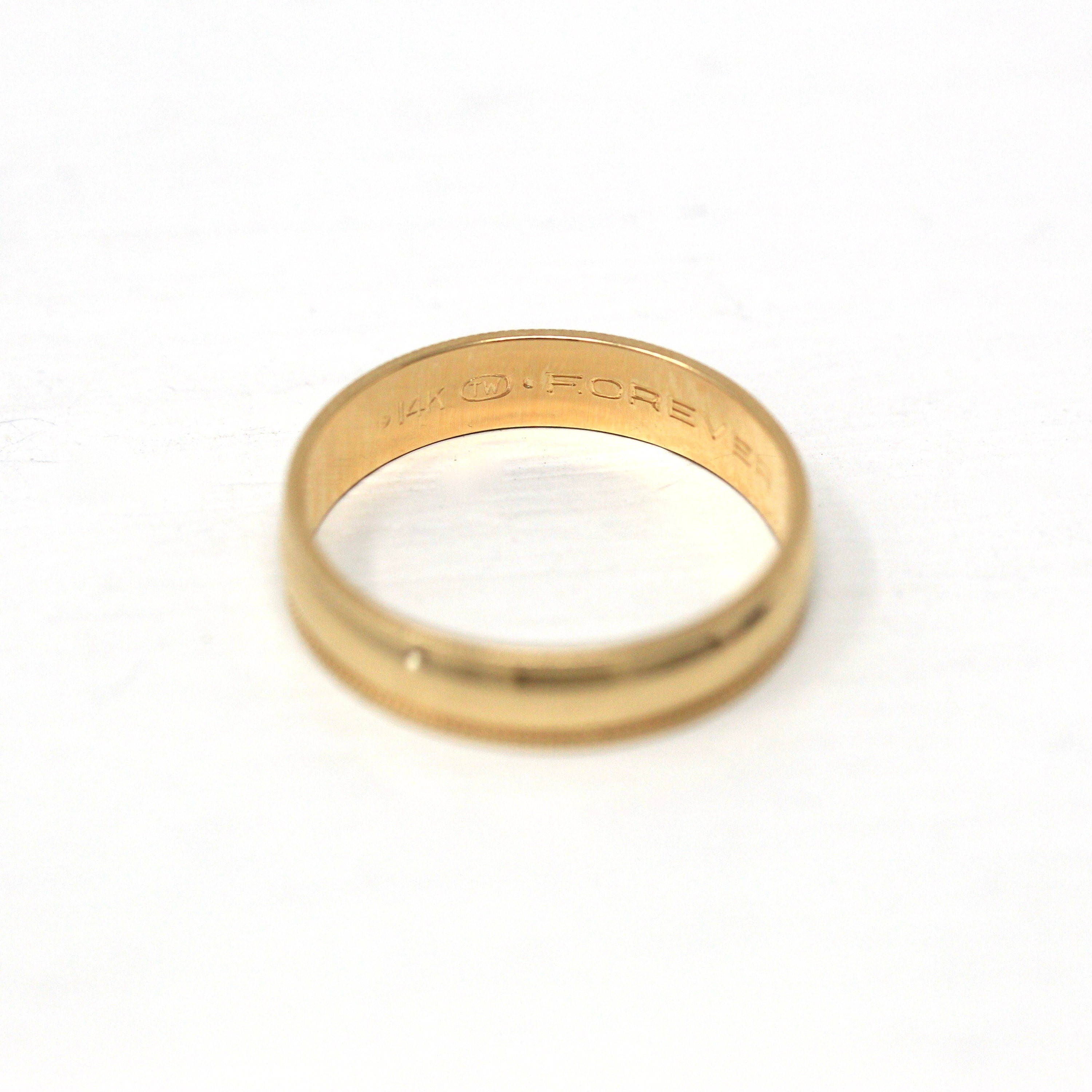 Estate Wedding Band - Modern 14k Yellow Gold Milgrain Eternity Designs Ring - Dated "9-8-90" Era Size 6 Fine "Forever Yours KER" 90s Jewelry