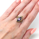 Genuine Amethyst Ring - Vintage Art Deco 14k White Gold 1.62 CT Purple Gem - Circa 1930s Era Size 5 1/4 Seed Pearl Halo Flower Fine Jewelry